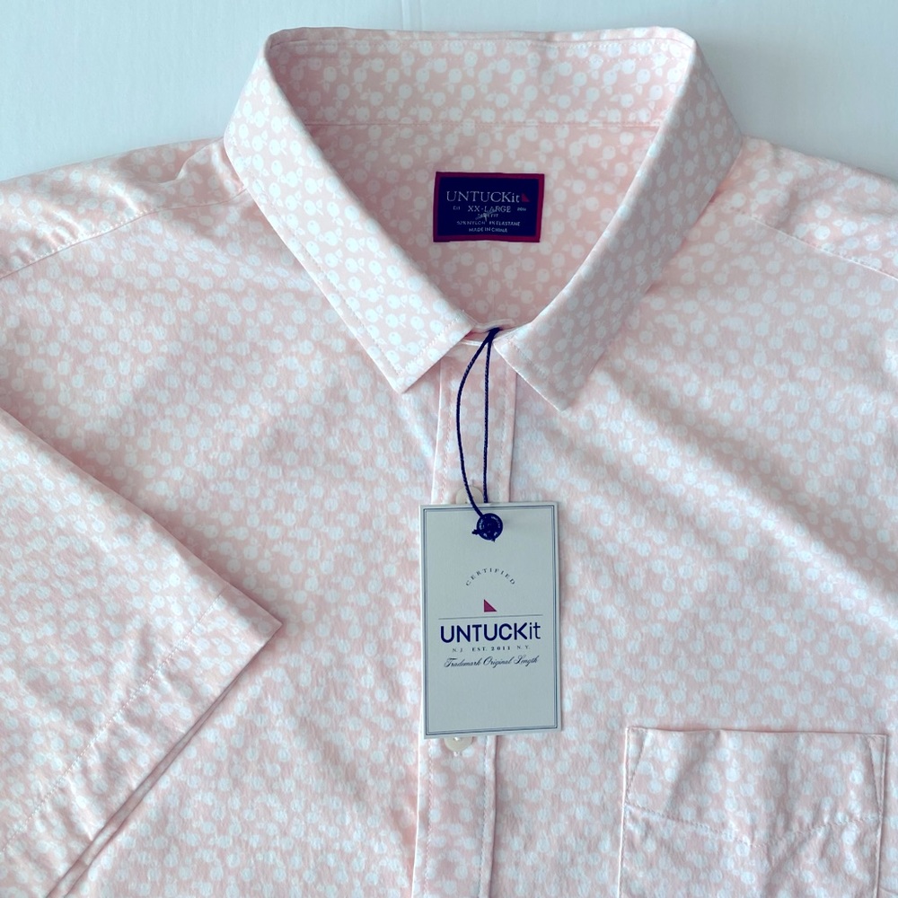UNTUCKit Wrinkle Free Performance Short Sleeve Shirt Crisfield XXL Light Pink